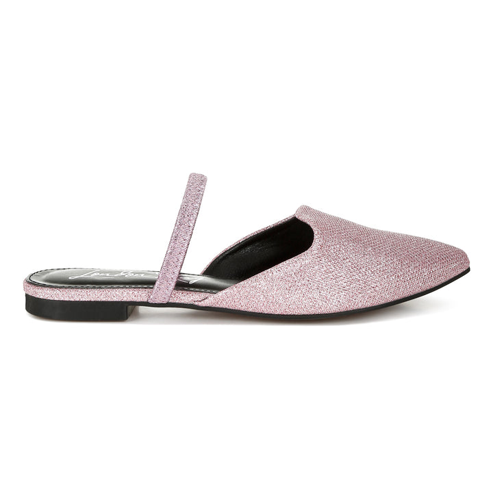 glitter faux leather flat mules#color_pink