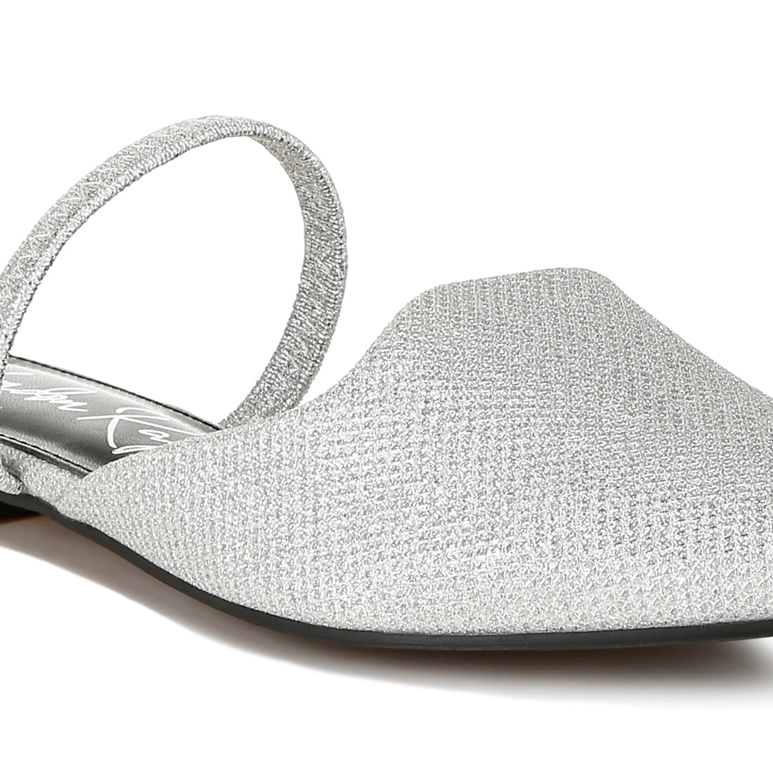 glitter faux leather flat mules#color_silver