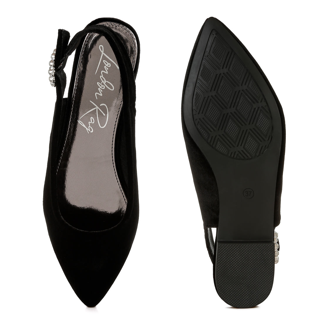 velvet slingback flat sandals#color_black