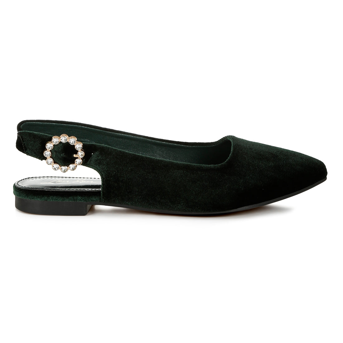 velvet slingback flat sandals#color_green