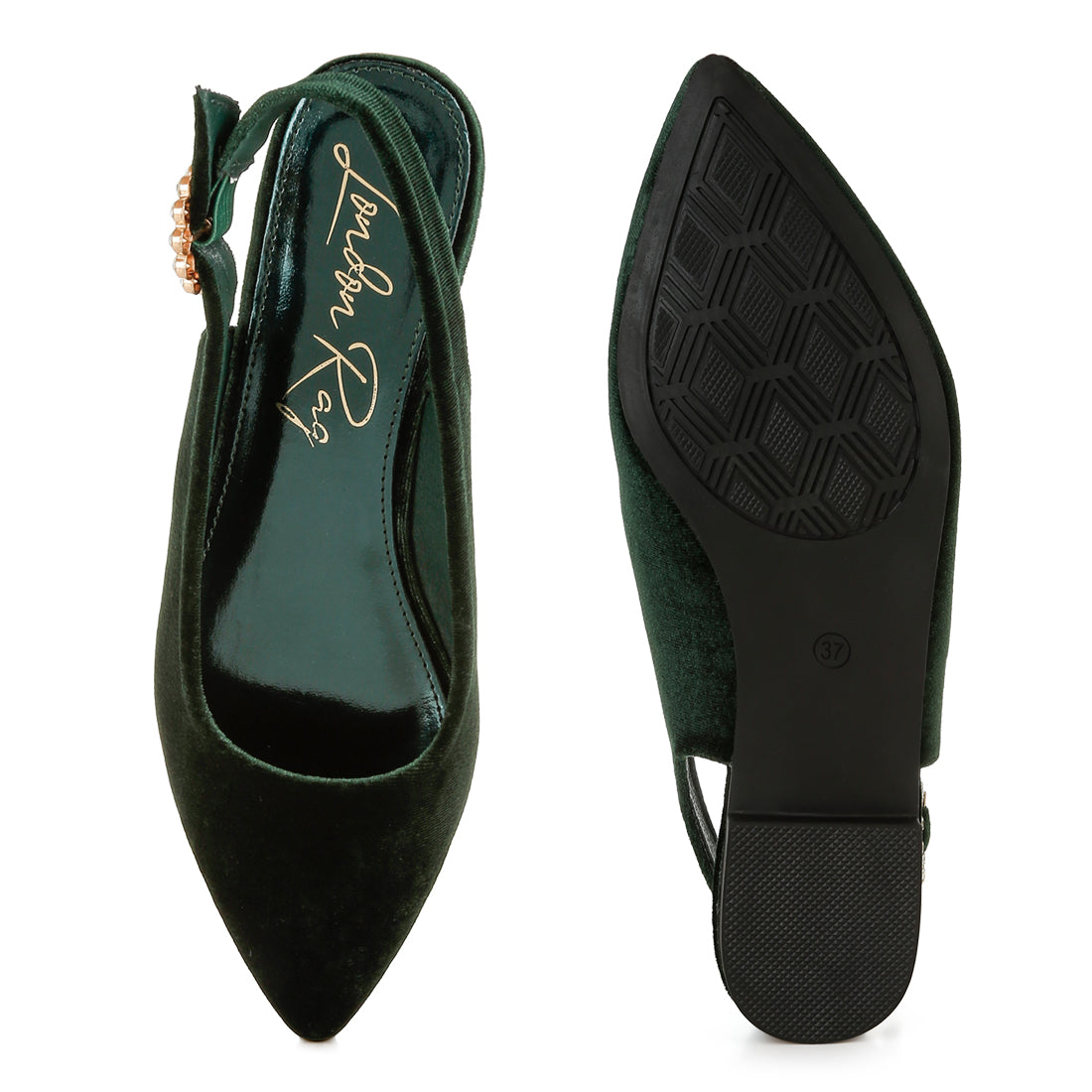 velvet slingback flat sandals#color_green
