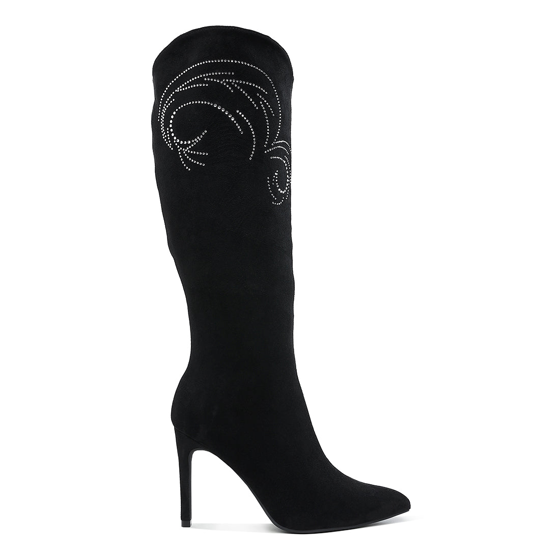 rhinestone patterned calf boots#color_black
