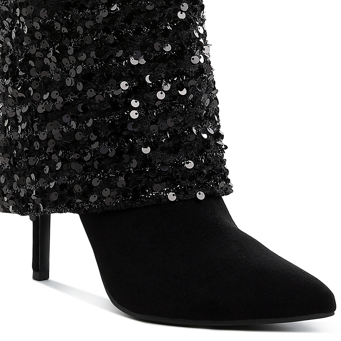 sequinned fold-over calf boots#color_black