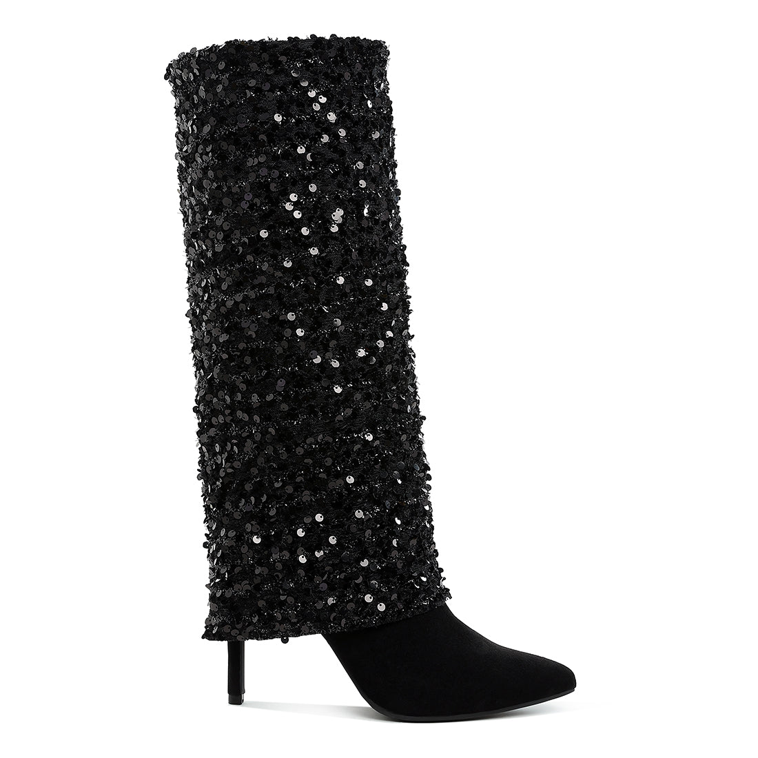 sequinned fold-over calf boots#color_black