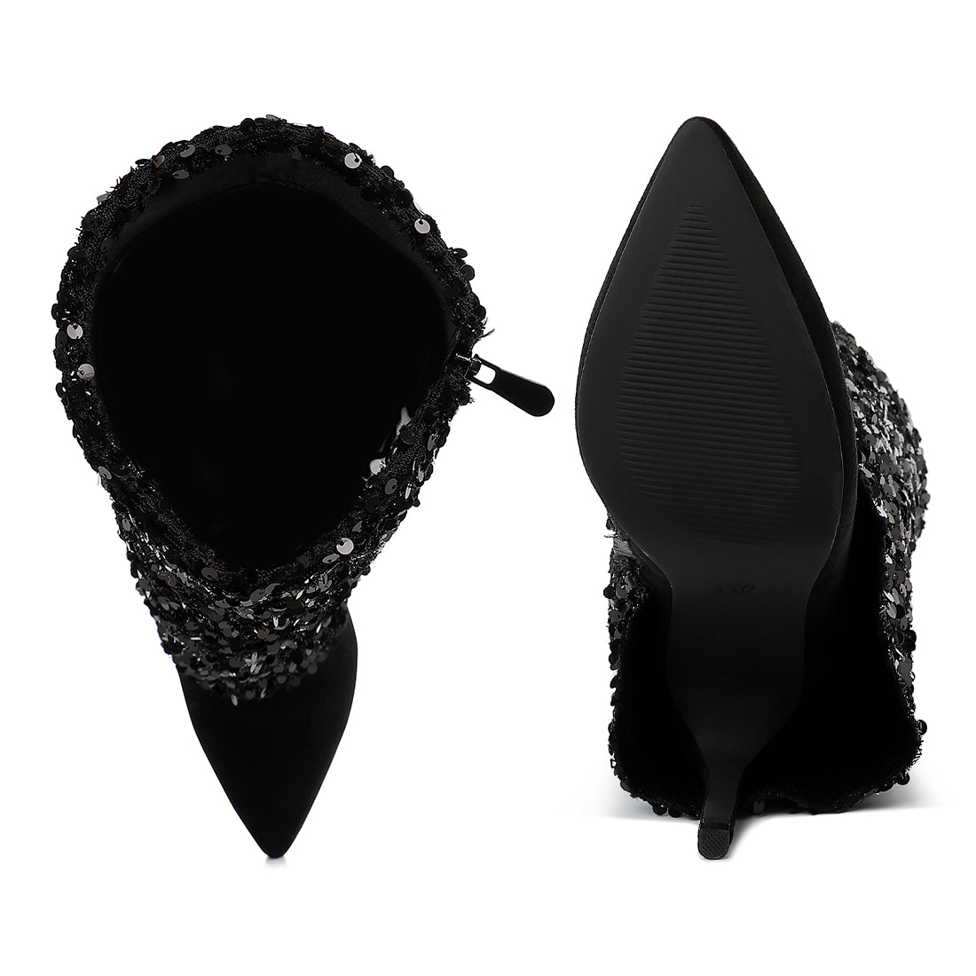 sequinned fold-over calf boots#color_black