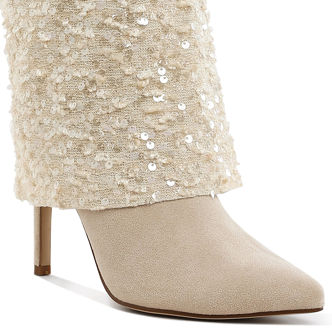 sequinned fold-over calf boots#color_beige