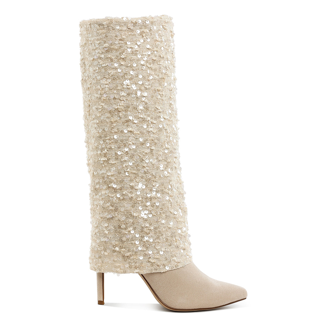 sequinned fold-over calf boots#color_beige