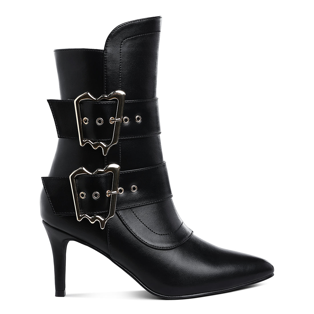 chunky buckle strap ankle boots#color_black