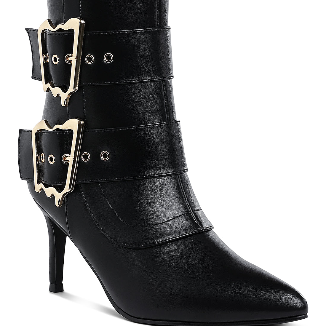 chunky buckle strap ankle boots#color_black