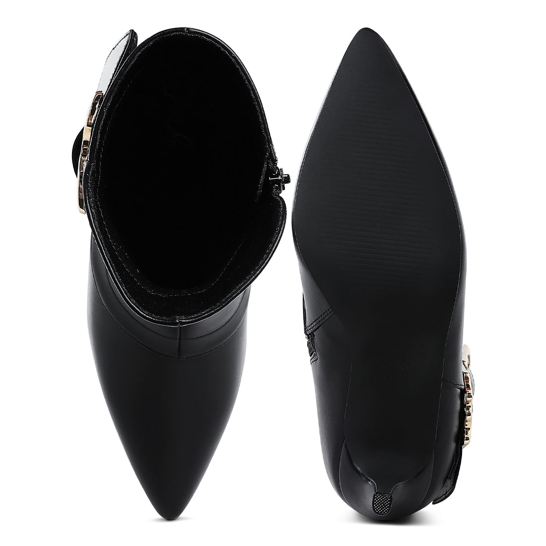 chunky buckle strap ankle boots#color_black