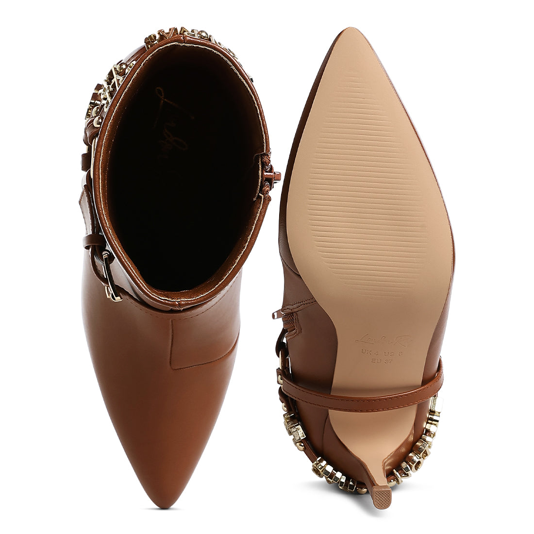 harness detail stiletto boots#color_tan