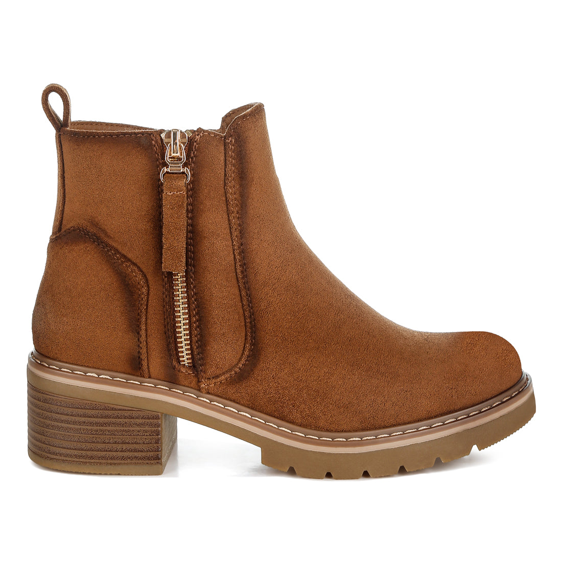 microfiber zipper boots#color_brown