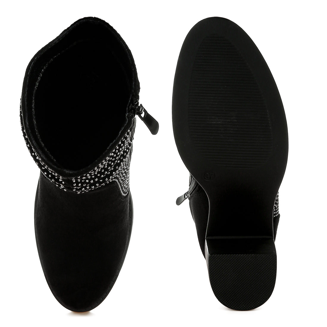 rhinestone studded slouchy ankle boots#color_black