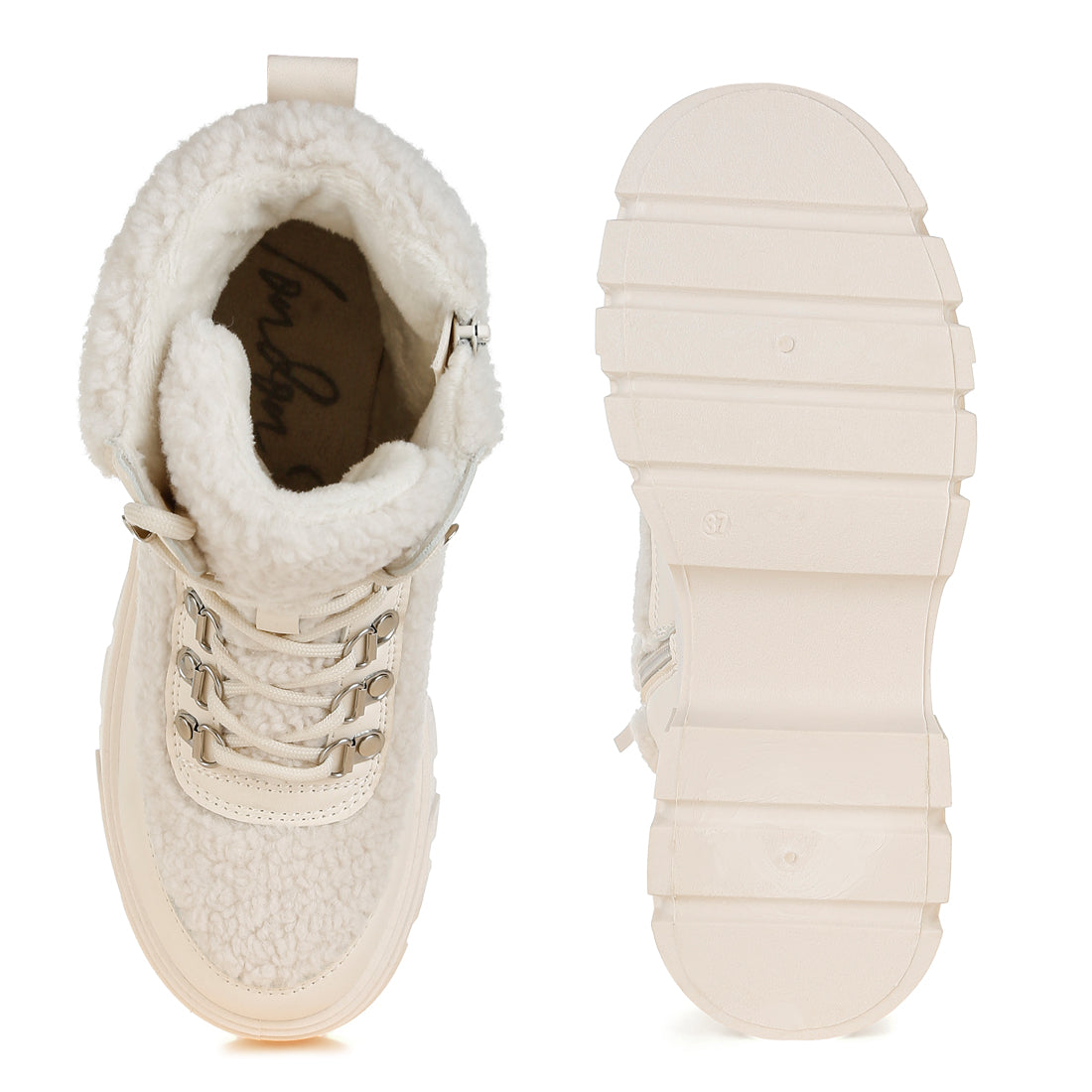 faux fur detail chunky hiker boots#color_beige