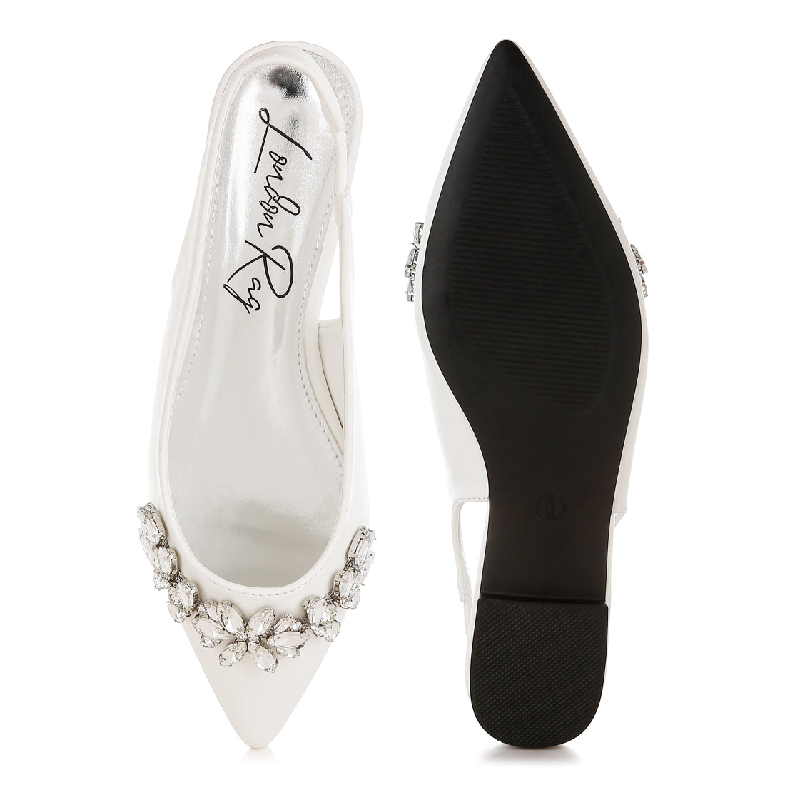 diamante embellished flat sandals#color_white