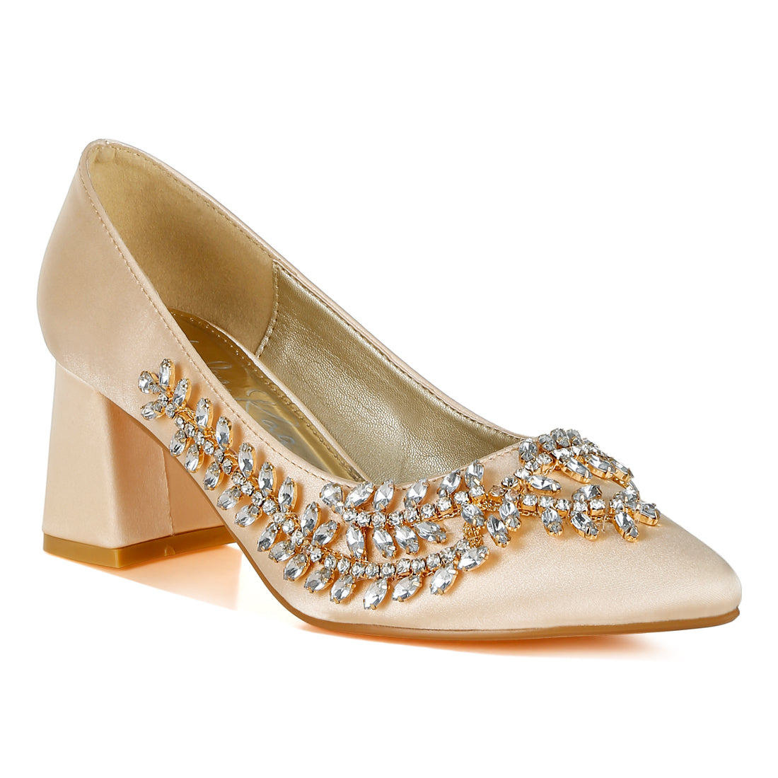 satin diamante embellished pumps#color_beige