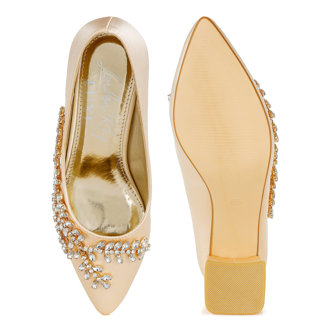 satin diamante embellished pumps#color_beige