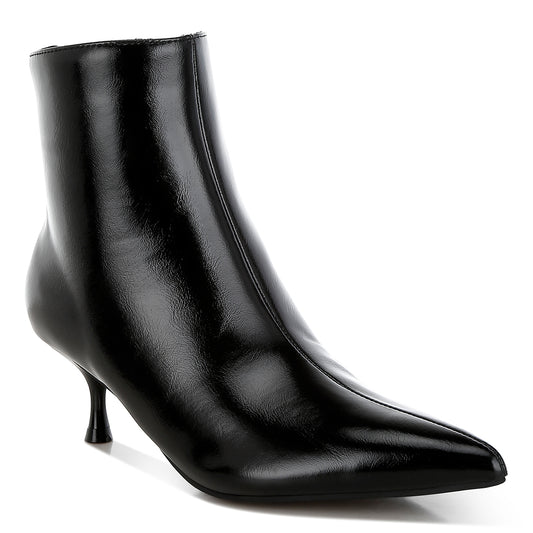 women faux leather kitten heel boots#color_black