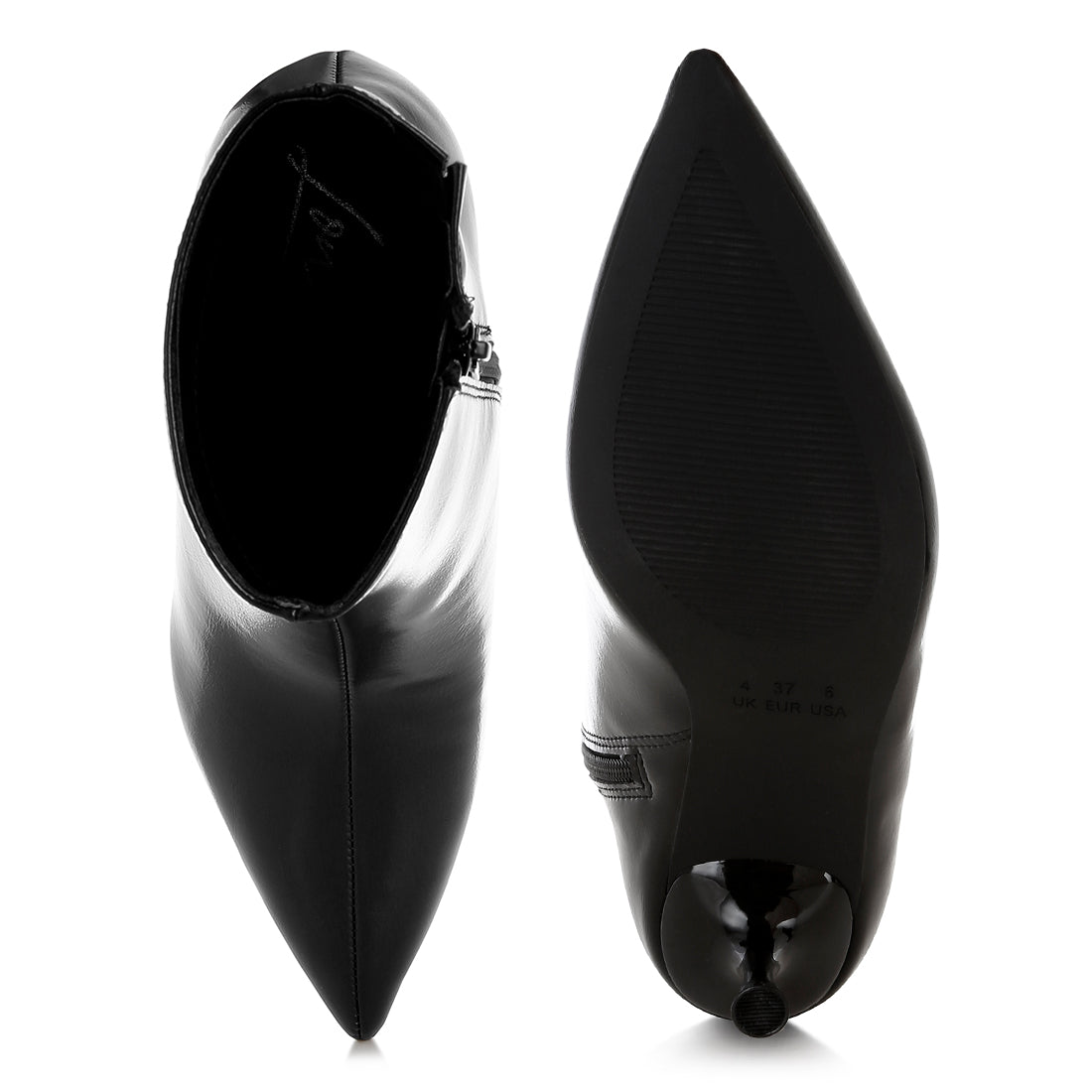 women faux leather kitten heel boots#color_black