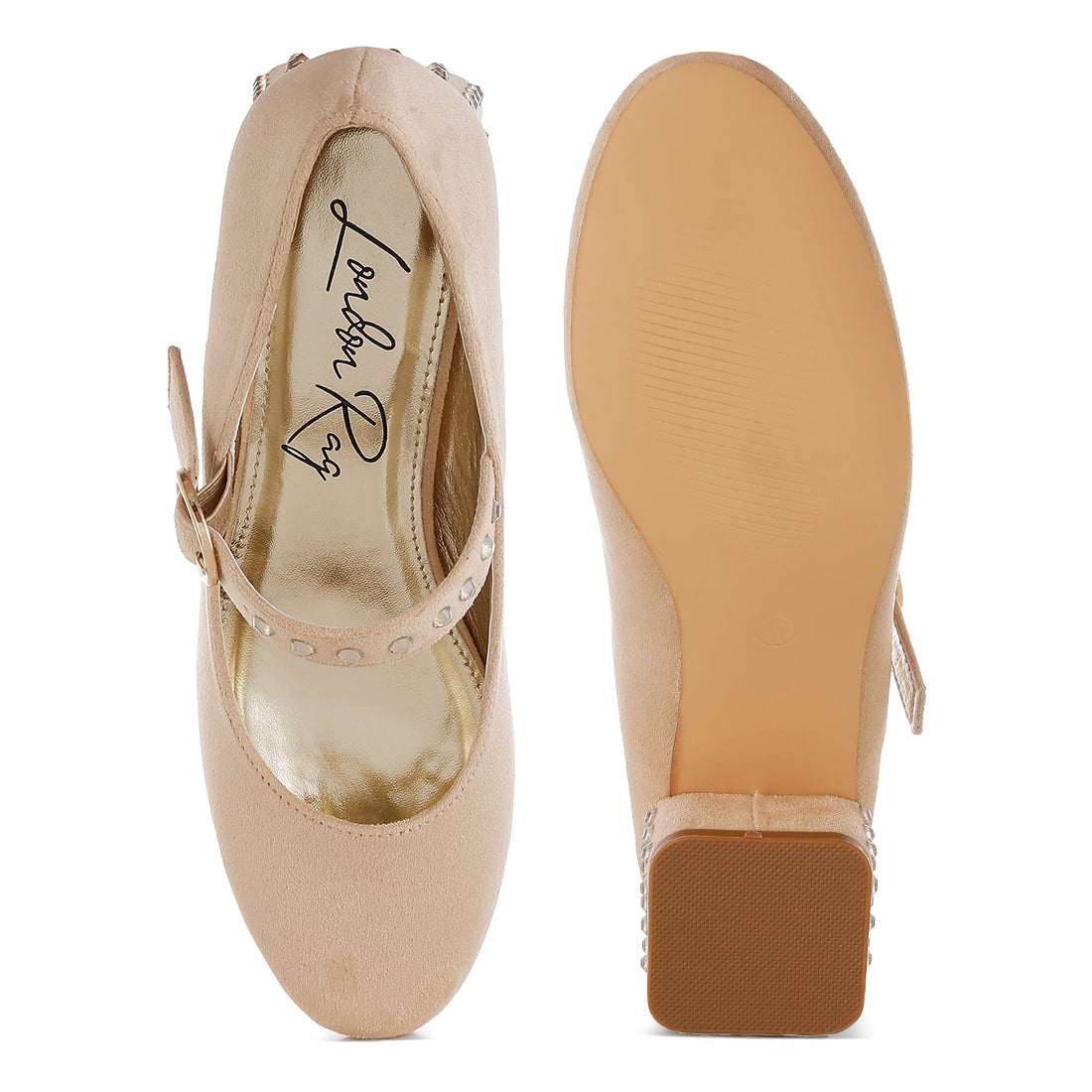 studded mary jane pumps#color_beige
