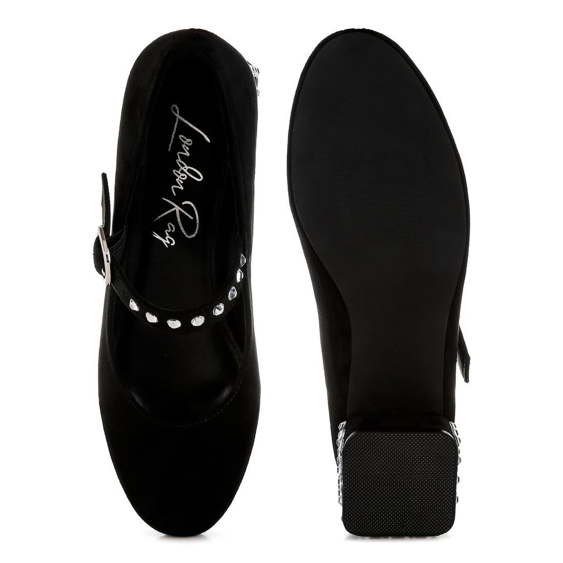 studded mary jane pumps#color_black