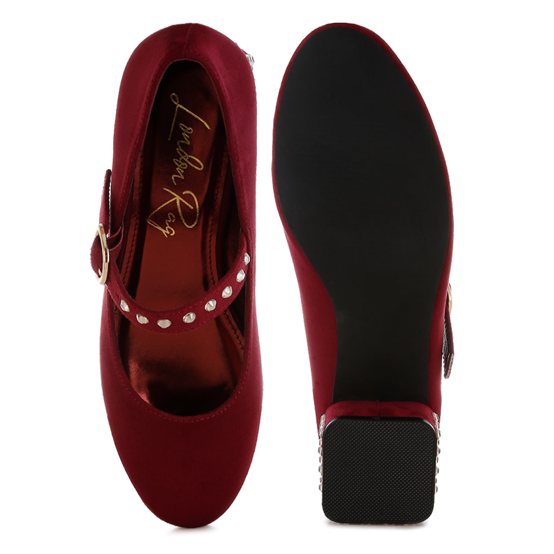 studded mary jane pumps#color_burgundy
