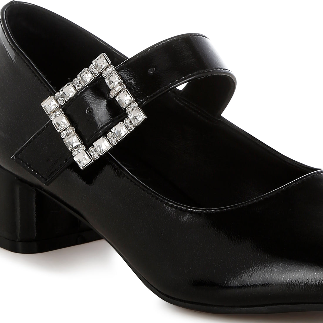 diamante brooch metallic mary jane pumps#color_black
