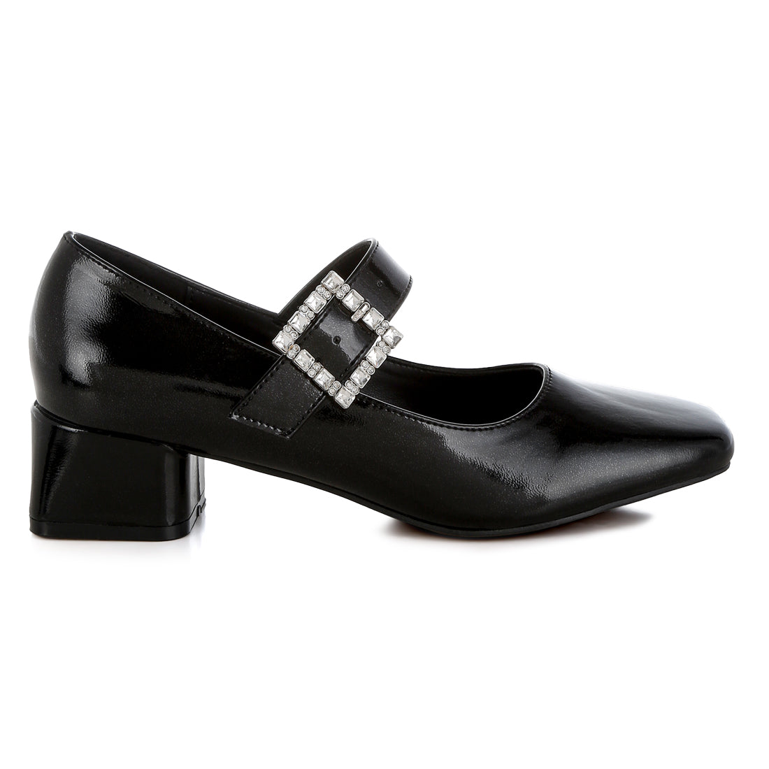 diamante brooch metallic mary jane pumps#color_black