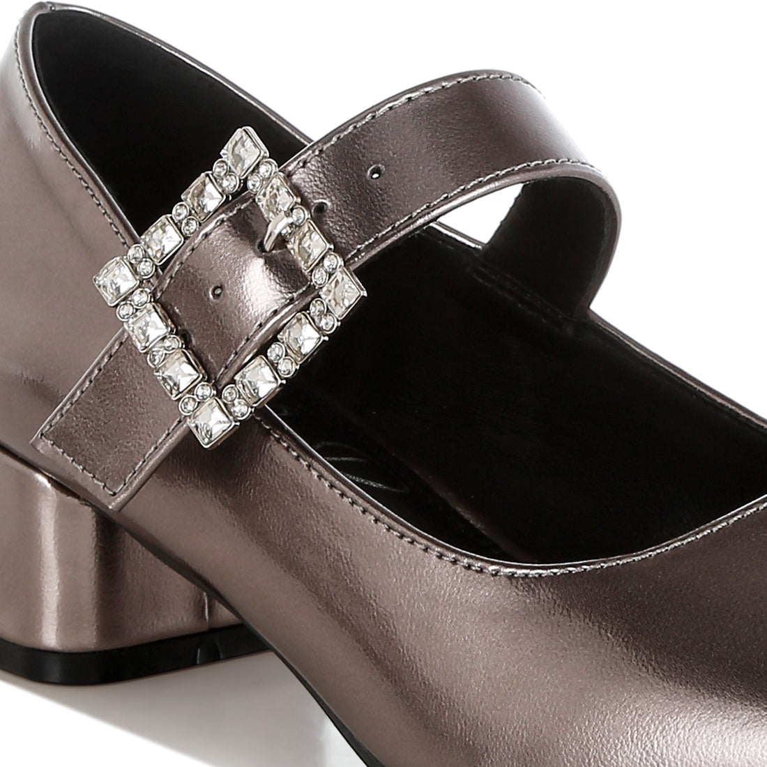 diamante brooch metallic mary jane pumps#color_pewter
