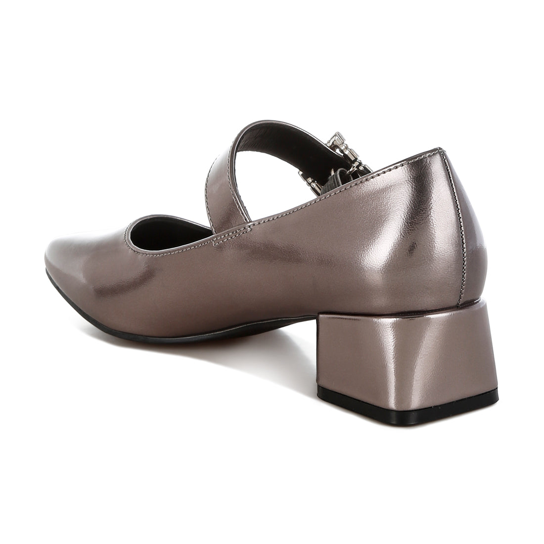 diamante brooch metallic mary jane pumps#color_pewter