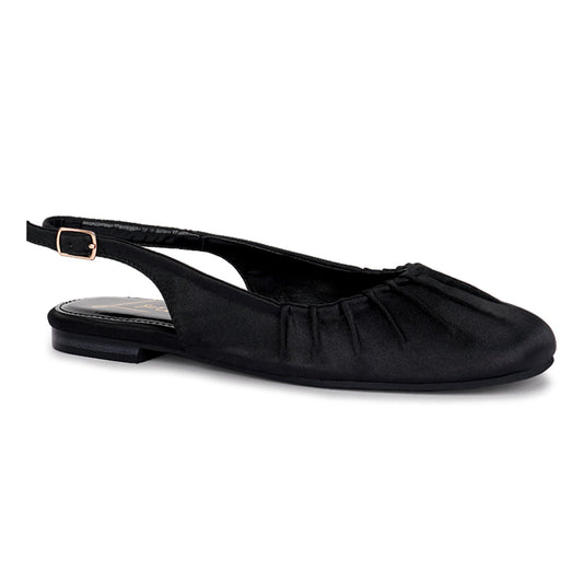 satin square toe flat slingbacks#color_black