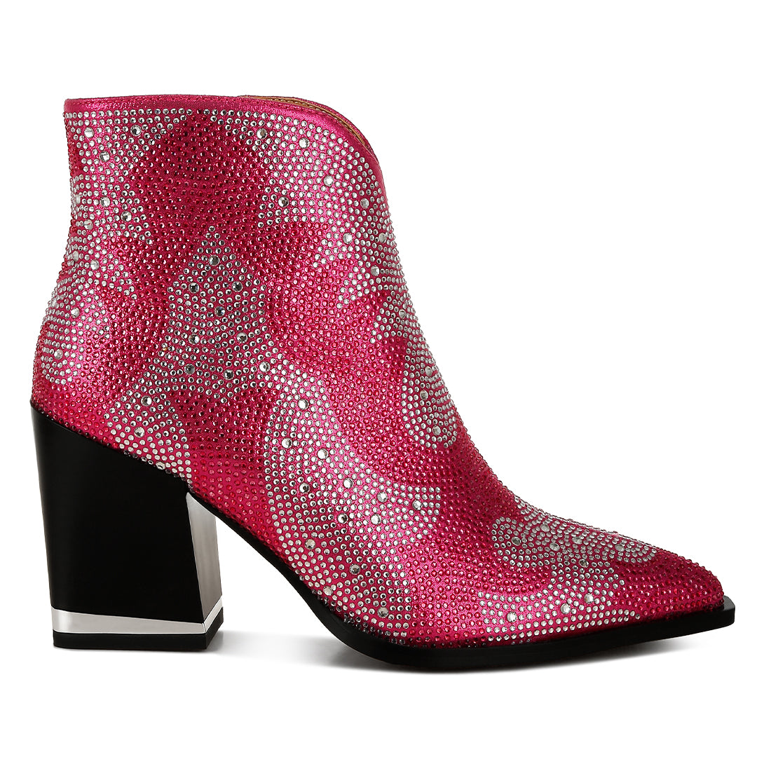 rhinestones embellished ankle boots#color_fuchsia