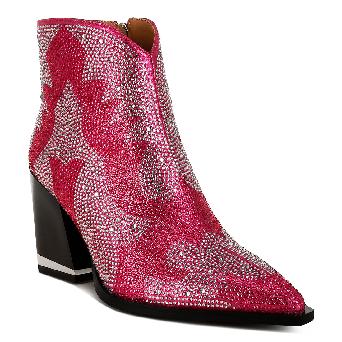 rhinestones embellished ankle boots#color_fuchsia