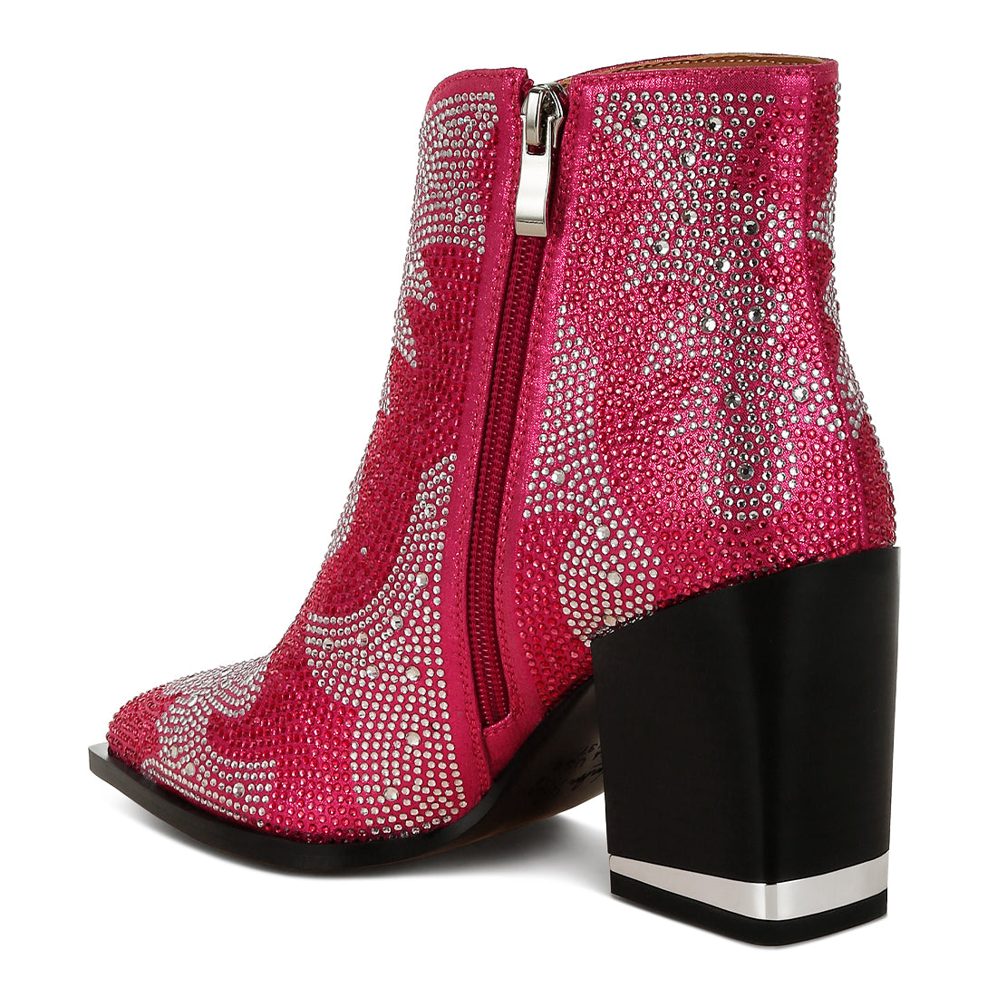 rhinestones embellished ankle boots#color_fuchsia