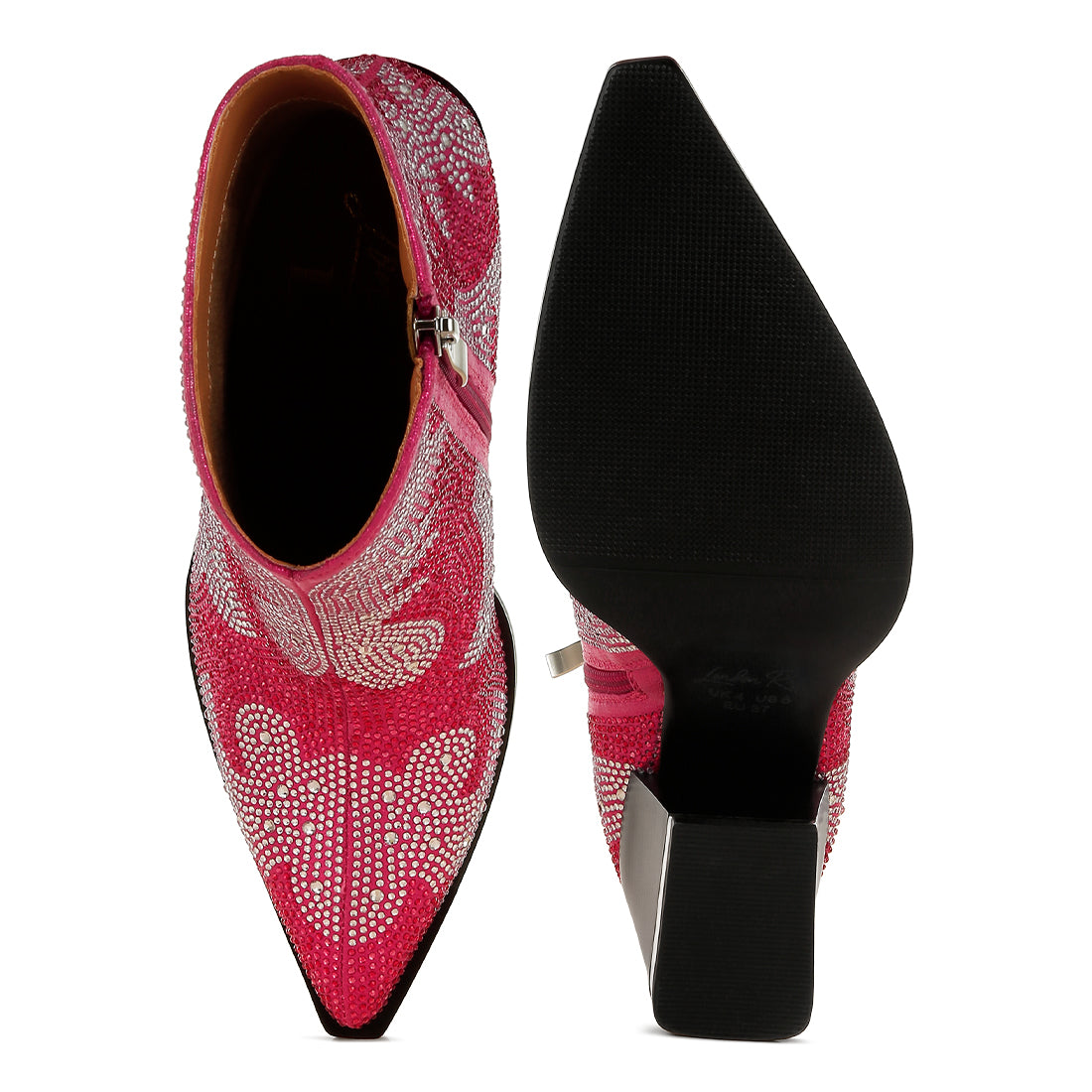 rhinestones embellished ankle boots#color_fuchsia