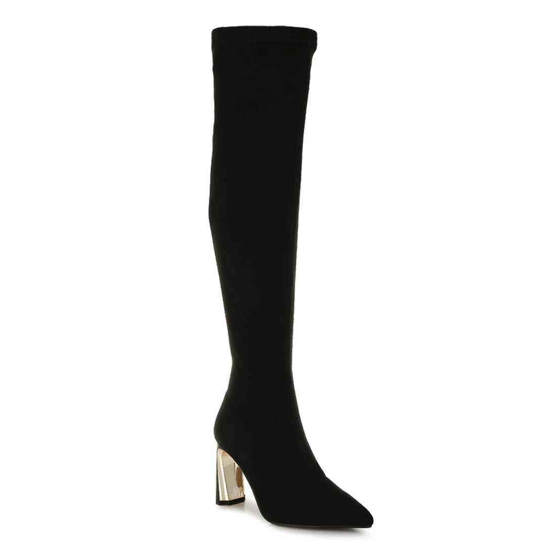 slim block heel long boots#color_black