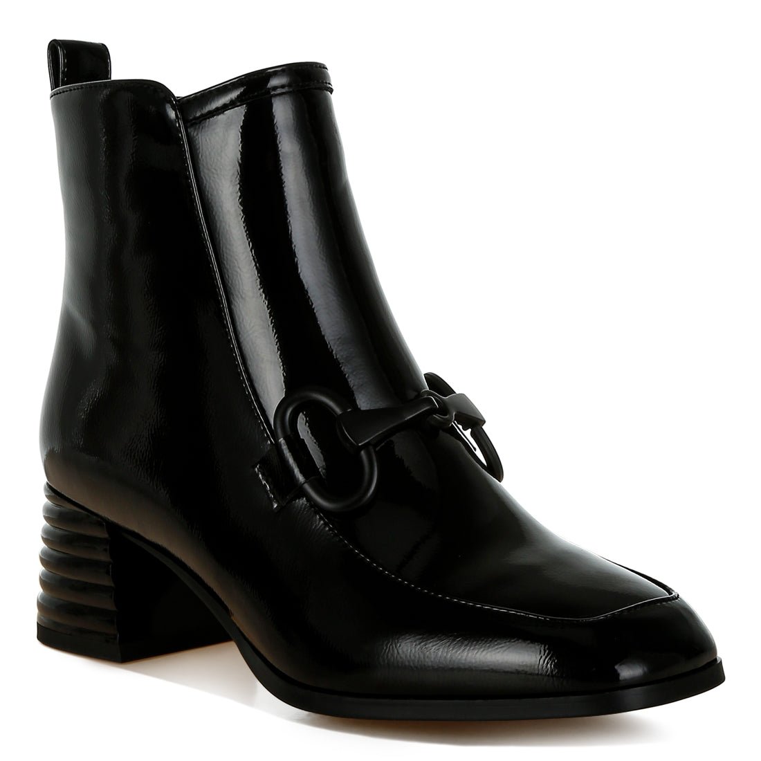 textured block heel ankle boots#color_black