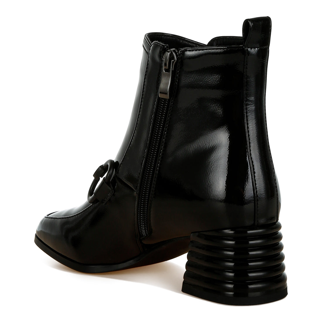 textured block heel ankle boots#color_black