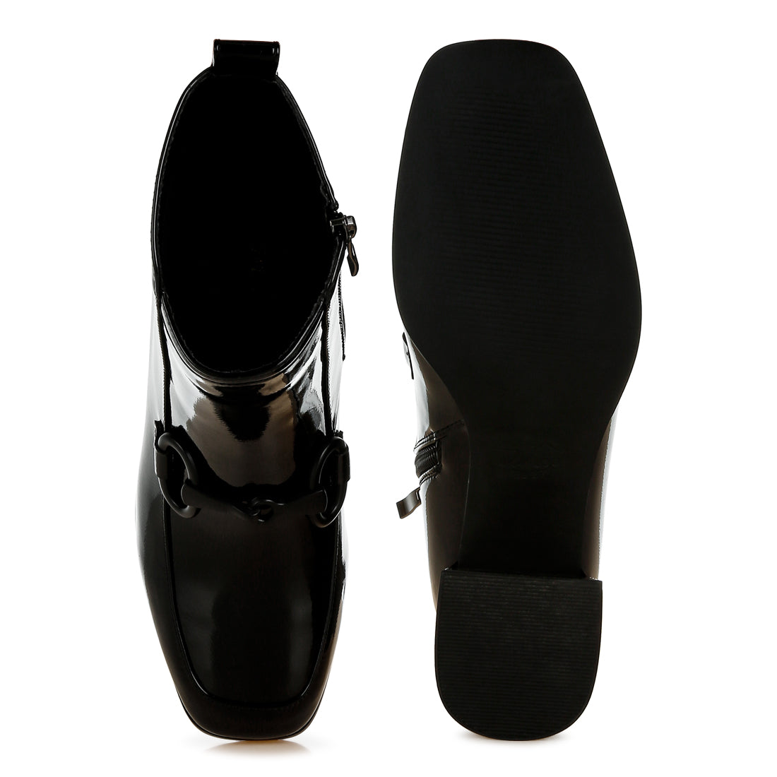 textured block heel ankle boots#color_black