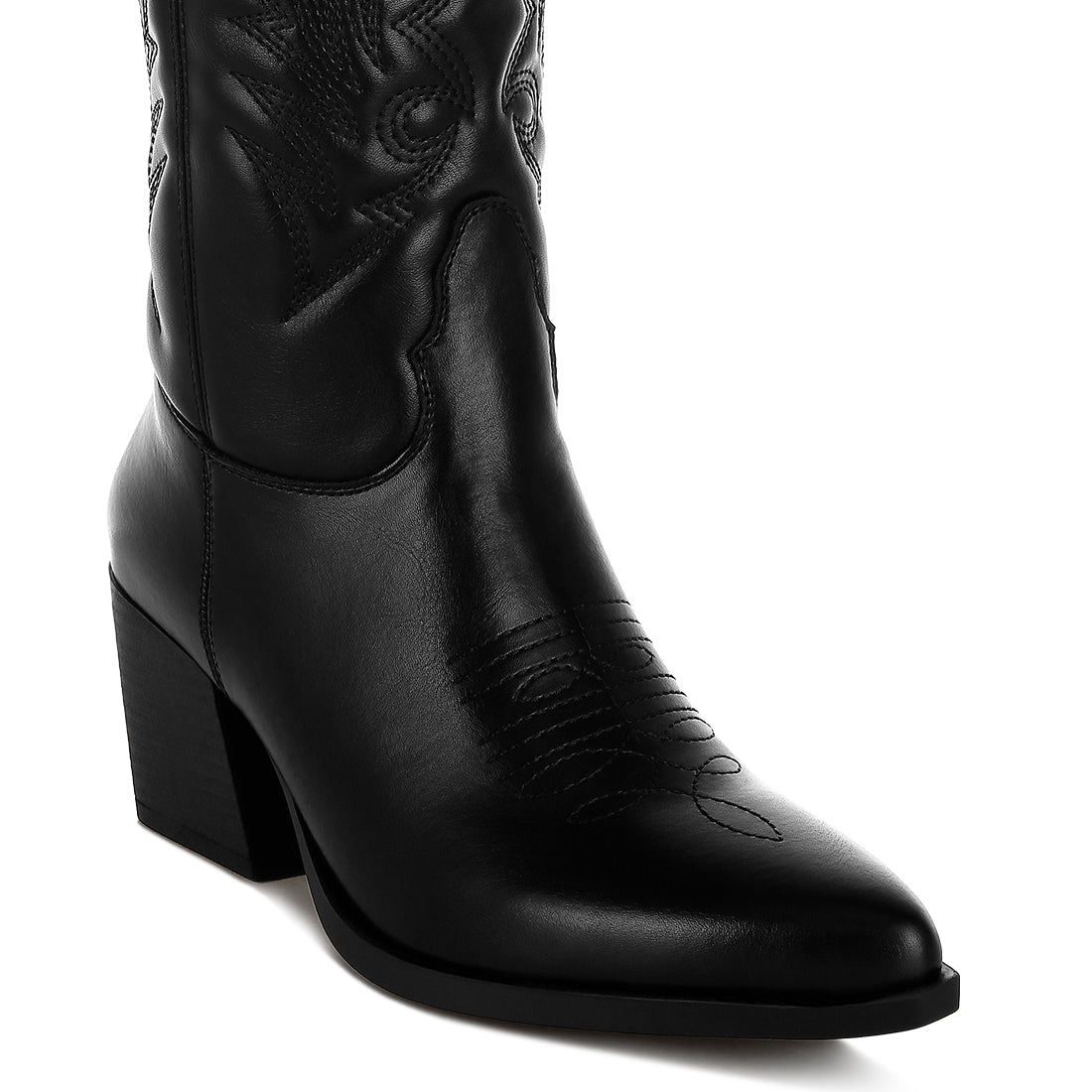 faux leather long cowboy boots#color_black