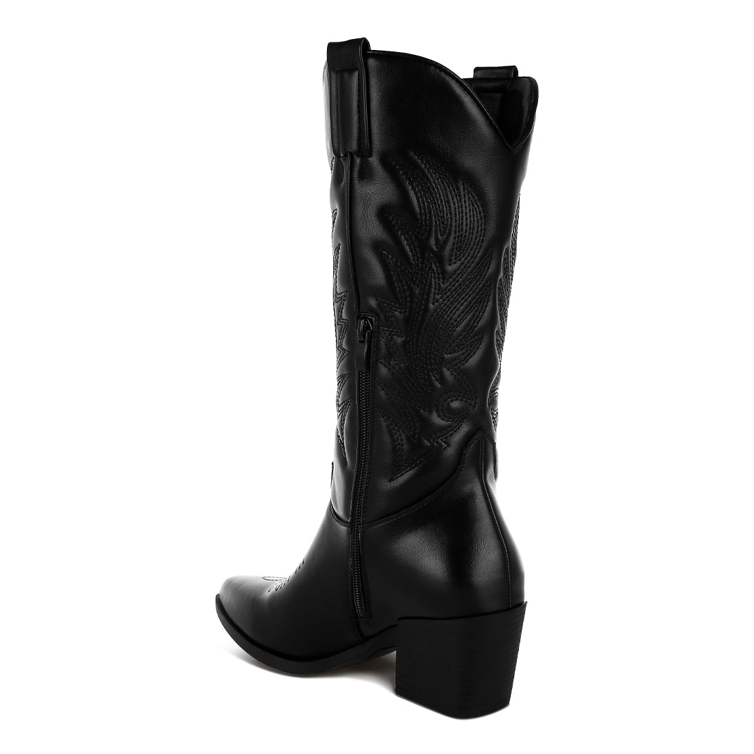 faux leather long cowboy boots#color_black
