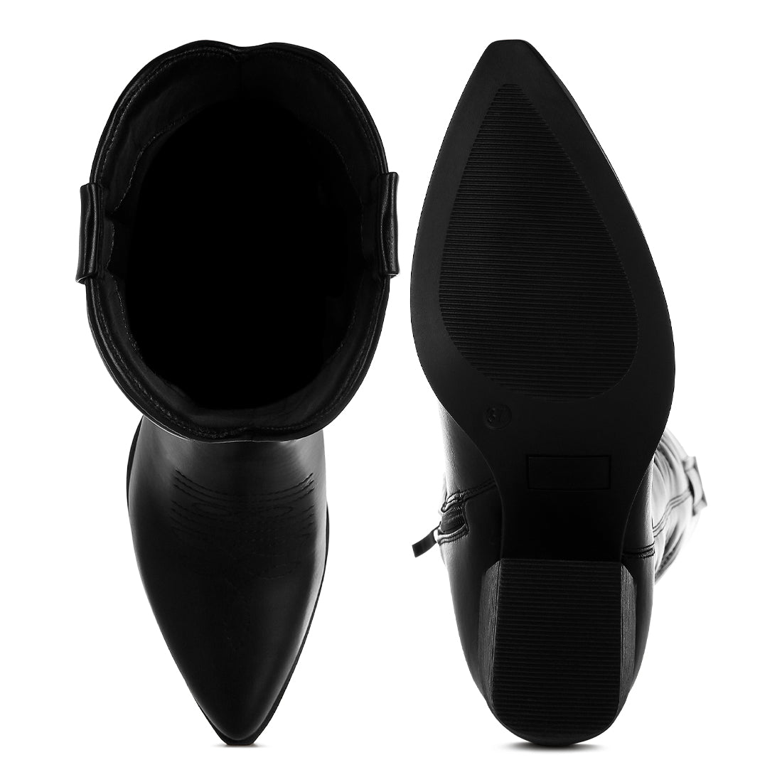 faux leather long cowboy boots#color_black