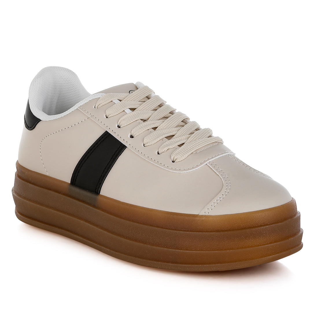 classic faux leather lace-up sneakers#color_off-white