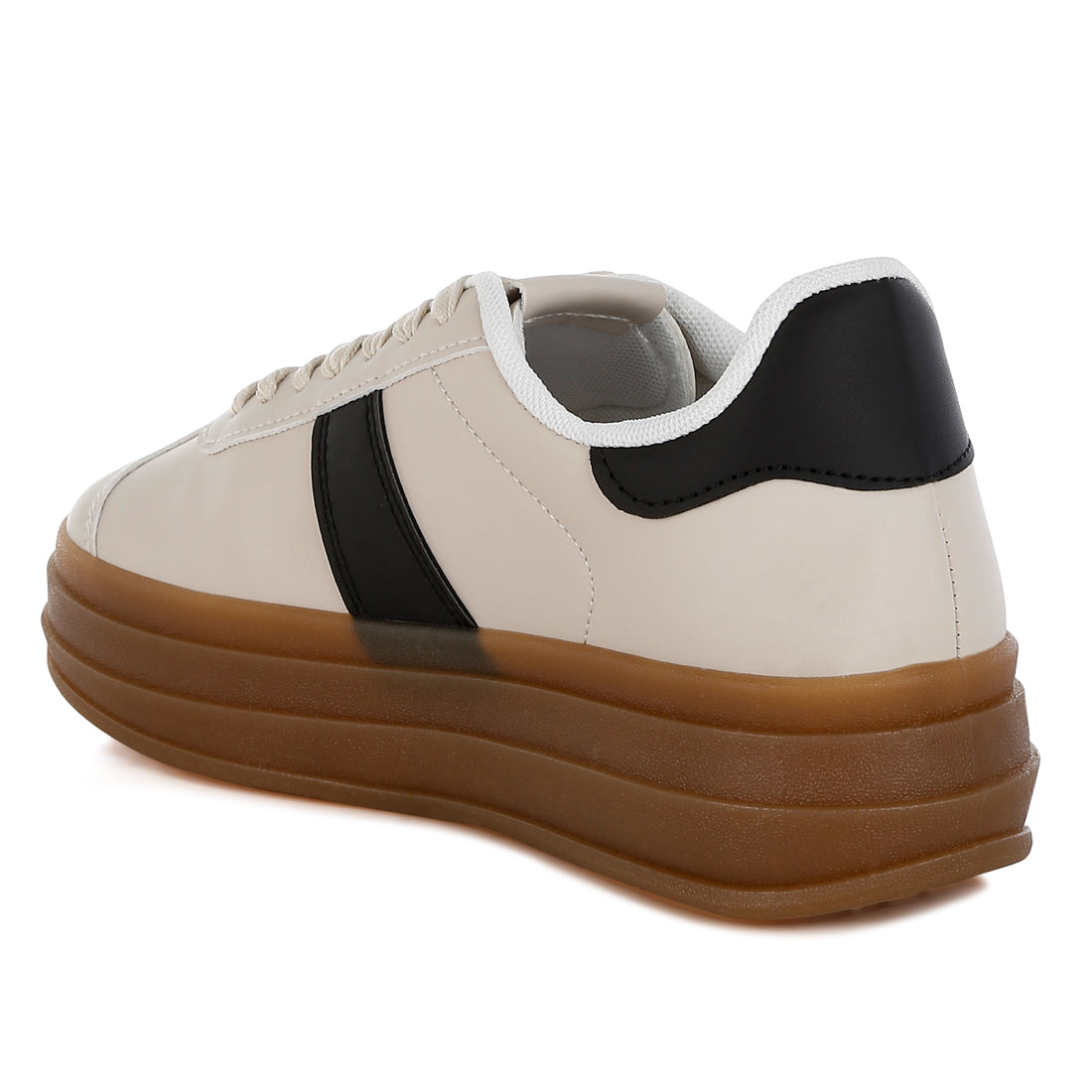 classic faux leather lace-up sneakers#color_off-white