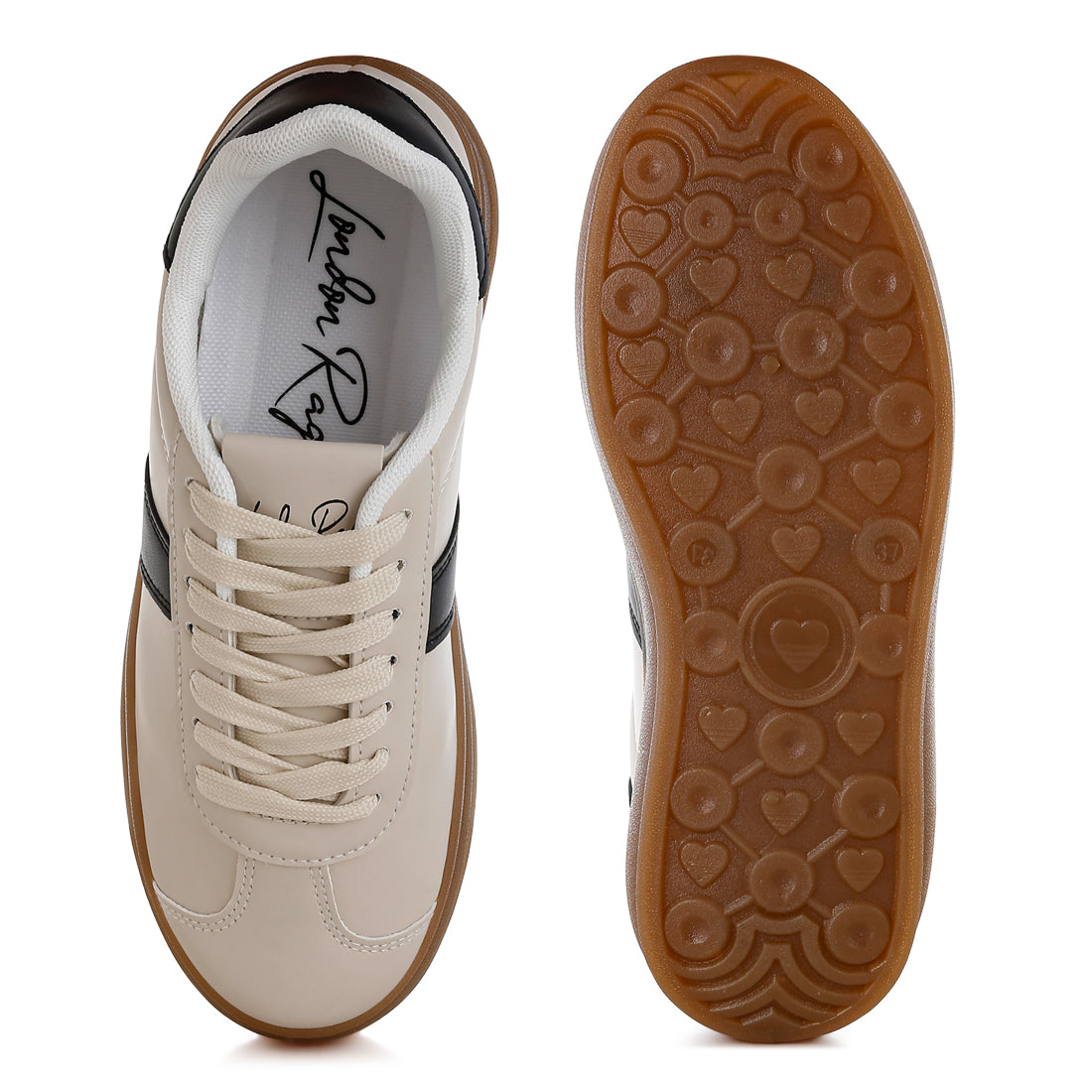 classic faux leather lace-up sneakers#color_off-white