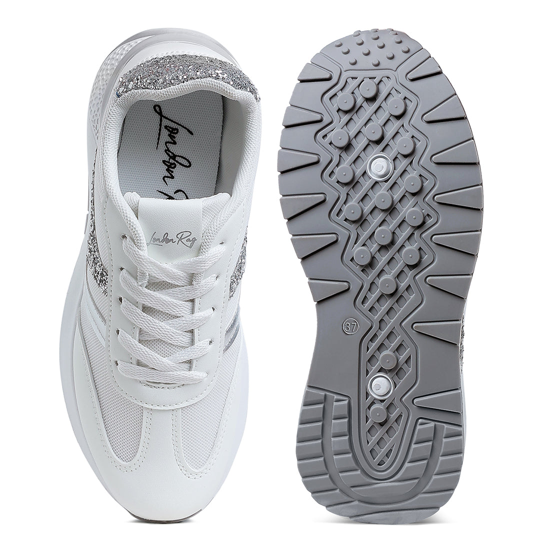 glitter detail chunky sneakers#color_silver