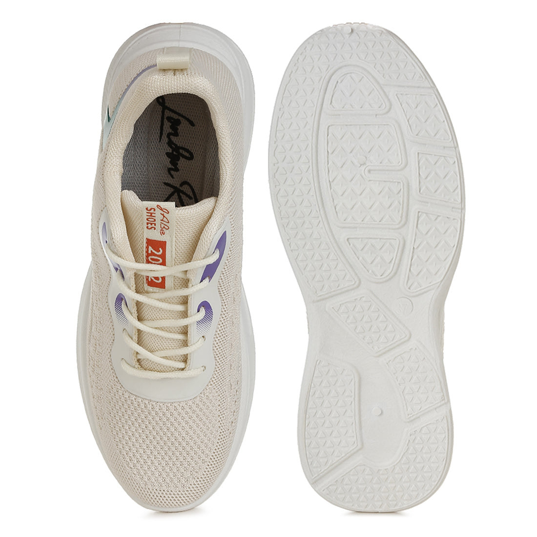 contrasting detail lace-up sneakers#color_beige