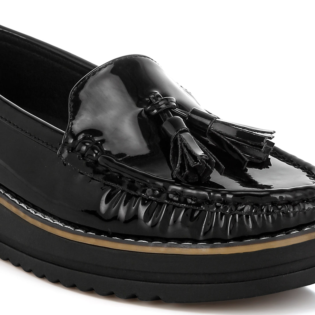tassel detail flatform loafers#color_black