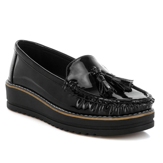 tassel detail flatform loafers#color_black