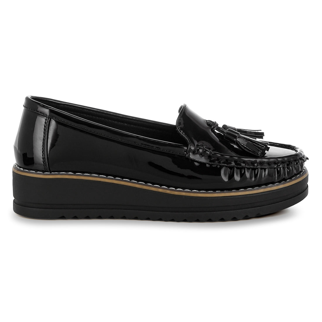 tassel detail flatform loafers#color_black